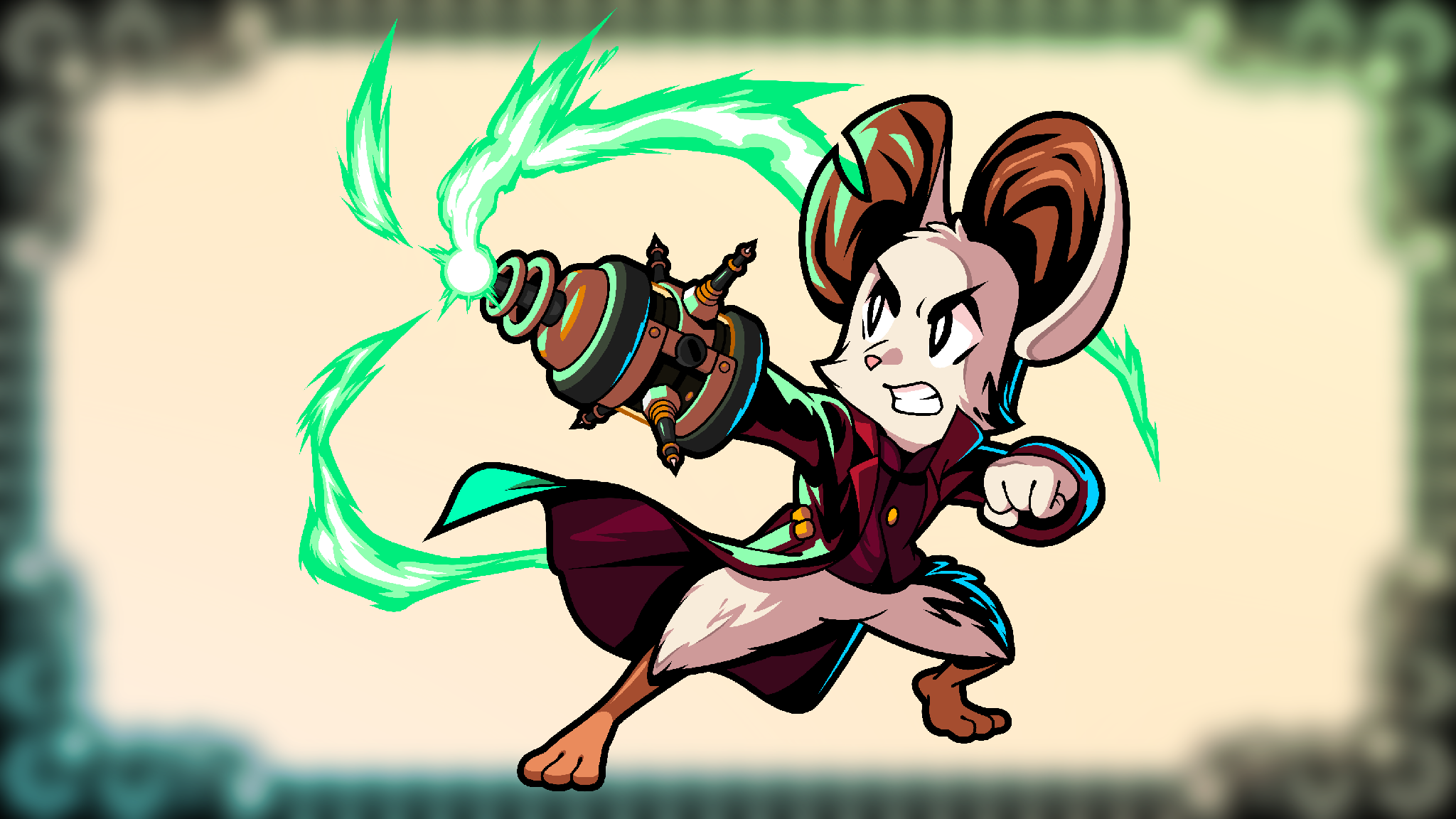 Mina charging the Battery Buster weapon